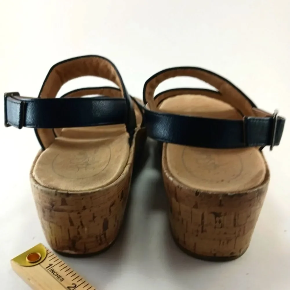 Life Stride Wyonna Low Profile Cork Wedge 3 Band Active Arch Black Womans 9.5.